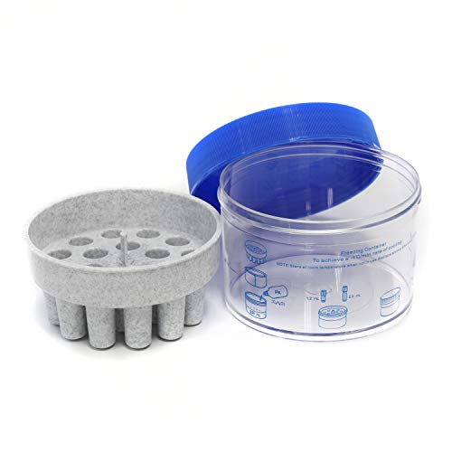 ULAB Scientific Cryo-Safe -1 ℃ Recipiente de congelamento, jarro de policarbonato com fechamento de polietileno de alta densidade, suporte de tubo de 18 locais, ucp1001