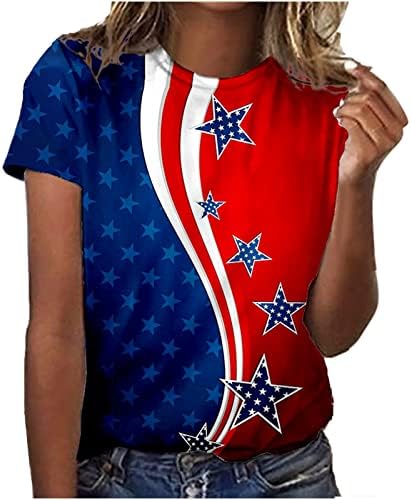 Dia da Independência da Mulher Tops American Flag T-shirt Patriótico Block Color Block Summer camiseta 4 de julho Bloups