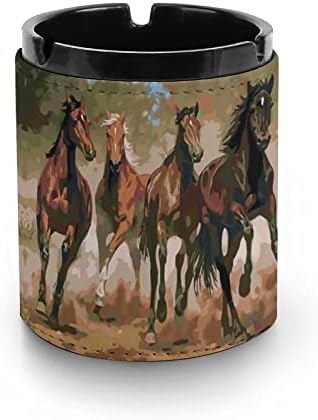 Cavalos de aquarela cinzeiros de couro para cigarros redondo bandejas de cinzas para escritório em casa e restaurantes