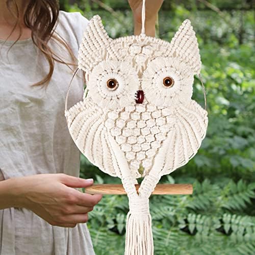 Elegante Macrame Owl Wall Hanging | Decoração de parede de coruja feita à mão | Arte de tapeçaria de macramamento | Decoração da sala