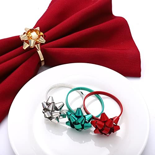 Boderier Christmas Napkin Rings Conjunto de 16 guardanapo de arco para decoração de mesa de jantar
