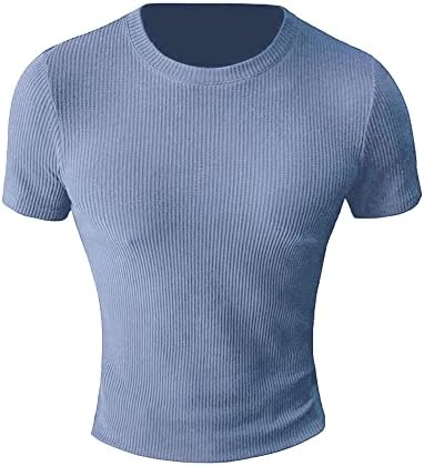 Caminho de pescoço redondo masculino Top casual respirável tira de manga curta malha Slim Fit Sweater Pullover