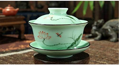 Delifur Celadon artesanal de porcelana Conjunto de chá Lotus Tema Porcelana Pote de chá coberta xícara de chá Gongdao da China