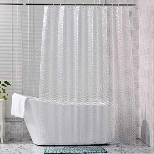 Cortina de chuveiro KGA Liner Clear 3D, cortinas de chuveiro para banheiro, cortina com ganchos, repelente de água, lavável máquina, sem cheiro químico, cortina de chuveiro, peva 72 l x 72 W polegadas