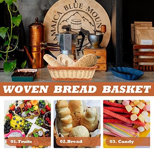 Bestonzon cesta retangular 12 cesta de pão de vime, vime com tecido vegetal cesto na mesa de fruta vegetais que servem cesta, restaurante serve cesta de cesto cesta