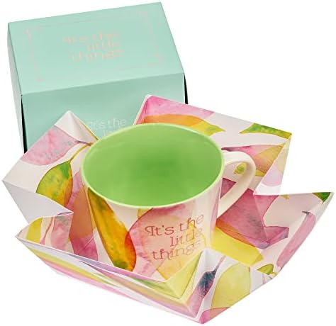 Caneca inspiradora de café/chá inspirado para mulheres, são as pequenas coisas, belas e lindas lima verde aquarela, folhas cítricas