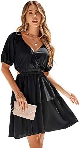 Miashui Long Sundresses Summer Casual Fashion V Neck Color Solid Color Up Dress For Women Womens Casual Summer Dress