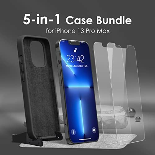 Enskko [5 em 1 projetado para iPhone 13 Pro Max Silicone Case, com 2 protetor de tela de embalagem + 1 suporte de telefone