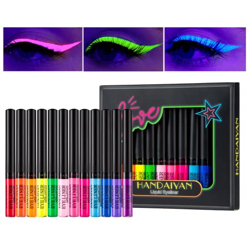 Conjunto de delineador líquido pegansy 12 cores Eyeliner lápis UV Glow Matte Eyeliner Rainbow Eyeliner colorido com caixa de presente