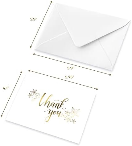 Fresh & Lucky 50 Elegante Agradeço Cartões em branco com envelopes - Classic Múltiplo de impressão floral de ouro e prata Design