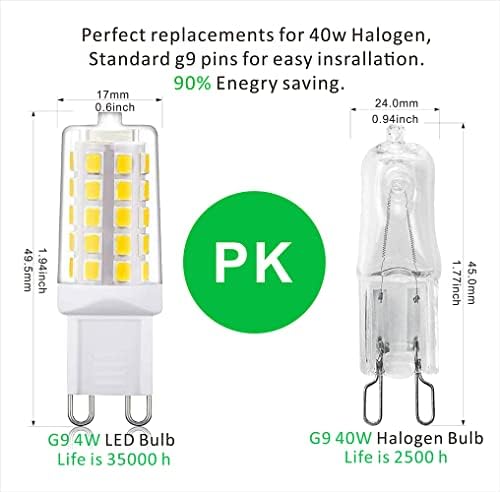 AIPLAMP G9 LED BULBO DIMMÁVEL 4W NATURAL DIA 4000K, equivalente à luz de halogênio de 40W, 450lm 120V ac Cri> 85, sem estroboscópio, pisca livre, ângulo de 360 ​​graus, base de pino de cerâmica, lâmpada G9, 5 pacote