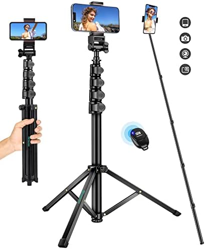 Tripé de 70 Stand para gravação, tripé Selfie Stick com montagem de telefone remoto, tripé flexível para fotografia em vlogging