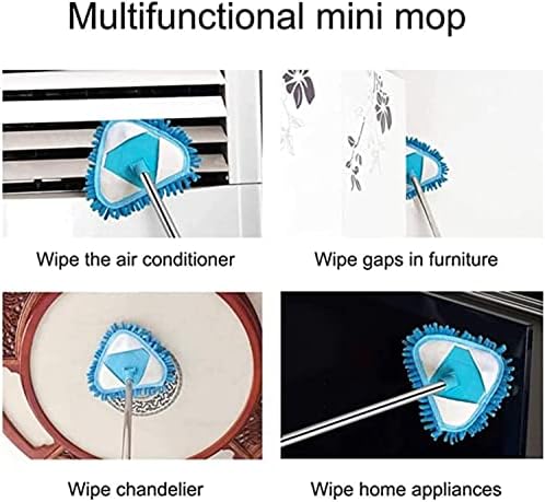 Mini limpeza de limpeza doméstica Microfiber triângulo Chenille MOP, MOP rotativo de 180 graus, comprimento ajustável Mini -triângulo