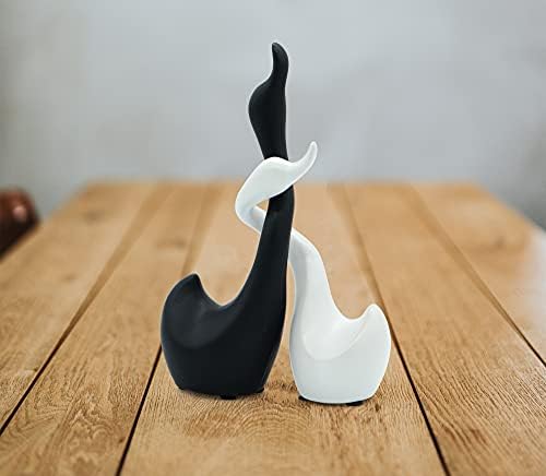 Vaudagio Loving Swans em preto e branco - figura decorativa Swan Par de 9 ”de altura como escultura de cerâmica artesanal - estatuetas de animais decoração de casa moderna como um presente