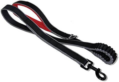 Kurgo Springback Leash para cães, cães com trela, bungee coleira facilita a puxão, alça acolchoada, vermelho/preto, comprimento de 48