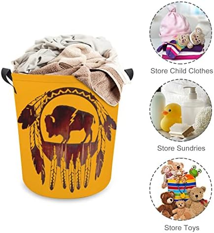 Bison Buffalo nativo americano cesto de lavanderia cesto de roupas altas cestas com alças Bolsa de armazenamento