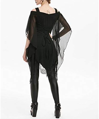 Narhbrg Women Corset Dress T-shirt steampunk, punk gótico de renda feminina inserção cruzada de manga de borboleta blusas