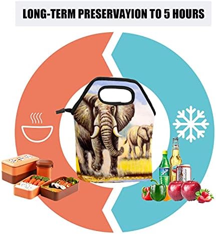 Lancheira isolada, pintura estética de pintura a óleo elefante reutilizável mais frio e resistente à água kit de refeição térmica
