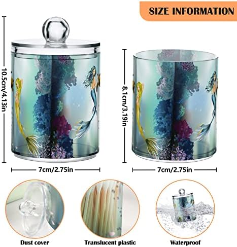 Mermaids subaquática 2 embalagem Pacote de cotonete de algodão Dispensador Organizador Pátios de banheiro de plástico com tampas de