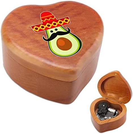 Abacate mexicano com Sombrero Wood Music Box Vintage Wind Up Boxes Musical Presente para o Dia dos Namorados do Natal de Natal em forma de coração