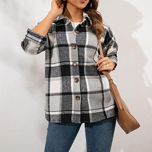 Swrowesi feminino casual botão de lapela para baixo camisa xadrez longa camisa de manga comprida inverno camisetas grandes