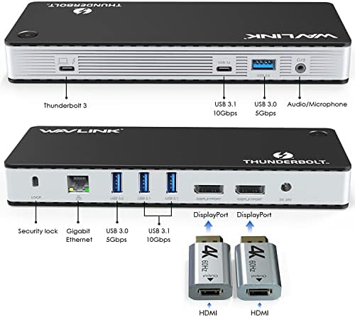 Wavlink Dockking Station Thunderbolt 3 Dock, Patroce USB C Docking para tela única 8K/4K dual com PD 60W, HDMI, DP1.4, Gigabit Ethernet,