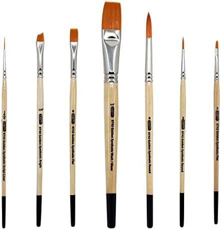 Brush Zem Brush Golden Synthetic Conjunto 7 Pcs Brushes Wash 3/4 , Flats 2 & 6, Angle 1/4, Rounds 2 & 8, Liner 10/0