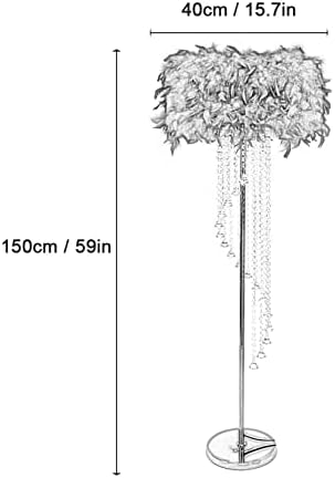 Lâmpada de chão de penas com lâmpada de cristal em espiral moderno tambor de tambor lendo luzes de piso para o quarto, 16 × 59, fúcsia