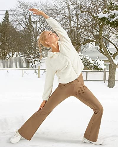 G4Free Women Women Fleece forred Bootcut Yoga Leggings Calças com bolsos Flare calças de inverno