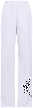 Calças de linho de algodão Womens Summer Summer Casual Capri Pants com bolsos de cintura alta calças de harém vintage