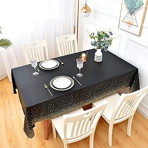 Jepeux 2 embalagem Tonela de mesa de plástico preto e dourado, 54 polegadas x108 polegadas Dispution Dot Party Table Tampa, adequada para aniversário, graduação, restaurante, toalha de mesa de decoração de casamento