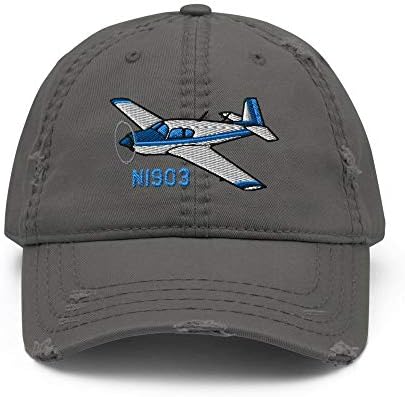 Flyboy Toys Mooney M20 Avião bordado Hat angustiado airdffm20b -b1 - adicione seu n