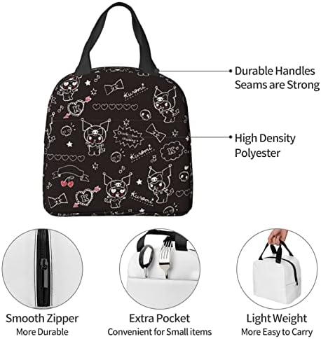 Lunchagem fofa de anime Xyndbik para mulheres e meninas Kawaii lancheira isolada lanchonete reutilizável bolsa com bolso para o trabalho de trabalho