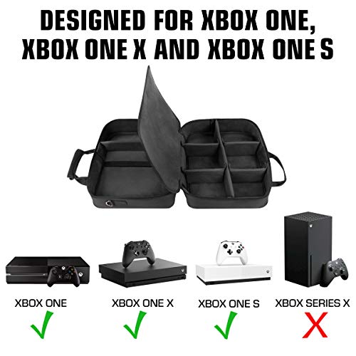 Caixa de transporte de console de engrenagem dos EUA - Xbox Travel Bag Compatível com Xbox One e Xbox 360 com externo resistente à água e armazenamento acessório para controladores Xbox, cabos, fones de ouvido de jogo - preto