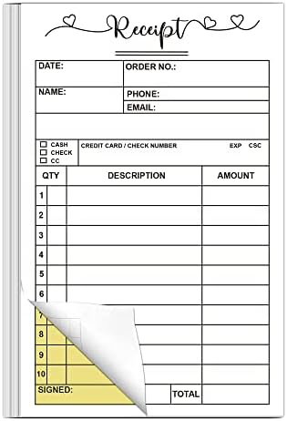 5,5 x 8,26 polegadas Padrões de recibo de recibo Formulários de pedido de mão Handheld 2 Formulário de recebimento de pedidos