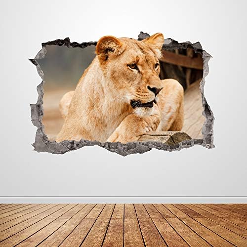 Decalque de parede de leão esmagado 3D Graphic Wild Animal Safari Sticker Wall Art Mural Poster Kids Room Decor Up200