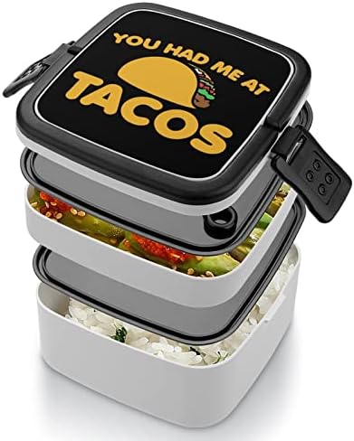 Você me teve no Taco Bento Box Double Cayer All-in-One Packable Lunch Recier com colher para viagens de trabalho de piquenique