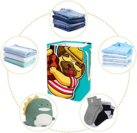 Dog Pug Music Laundry Basket Storage Sacors embutidos com suportes destacáveis ​​cesto de roupa dobrável para brinquedos organização
