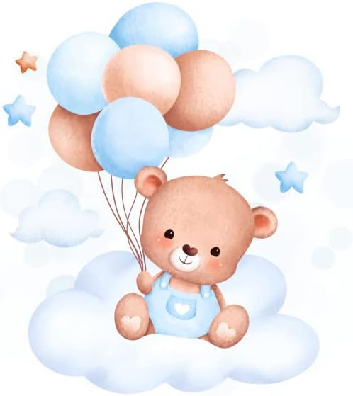 EAINB 6 pés azul urso chá de bebê redonda redonda de balão urso nuvens brancas fundo para fotografia gênero de poliéster revelando recém -nascidos menino chá de bebê redondo cenário