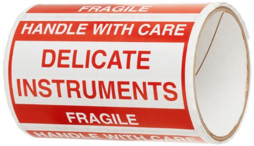 Etiquetas de embalagem de remessa de taquecase Handle with Care/Delicate Instruments/Fragile, vermelho/branco - 50 por pacote