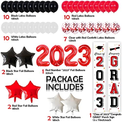 Decorações de formatura pretas vermelhas 2023 Red e preto 2023 Balões de graduação Kit Red Class preta de 2023 Parabéns Ponto