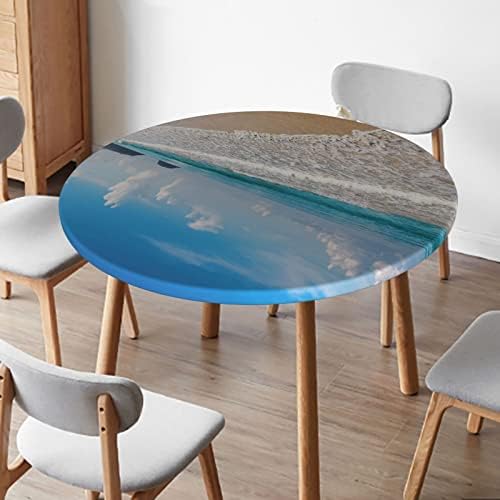 Toca de mesa redonda na praia de Zucrcffy, sala de jantar de cozinha interna ou toalha de mesa redonda ao ar livre, impermeável e limpa, com bordas elásticas, tabelas azuis azuis azuis azuis e azul -marinho e cinza para 36 ″ - 44 ”