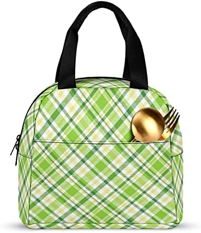 Lancheira verde quadriculada para homens, bolsa de refeições isoladas, bolsa de almoço para o trabalho ao ar livre