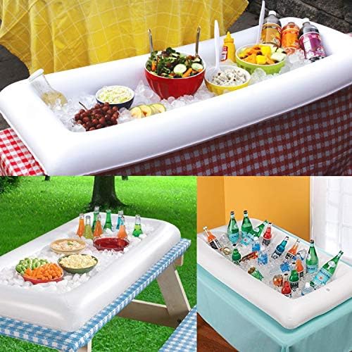 2 PCs infláveis ​​por serviço/barra de salada Bandeja de alimentos para bebidas - Buffet de festa de piscina para piqueniques Luau, com um plugue de drenagem
