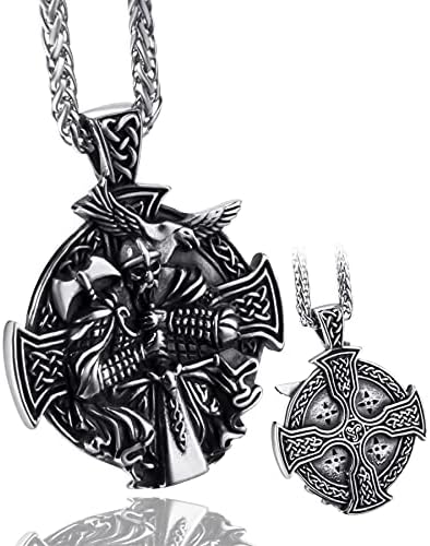 Elfasio Norse Viking Oidn Colar de aço inoxidável para homens Cruz Nordic Crow Raven Rune Amulet Pingente Vintage Jóias Originais