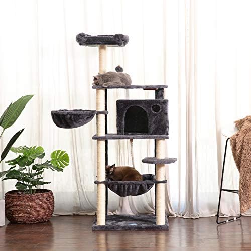 HEY-Brother Extra Big Tree com tigela de alimentação, condomínios de gatos com postes de sisal, rede e caverna, plataforma acolchoada, árvore de escalada para gatos, dispositivos anti-toppling mpj022g