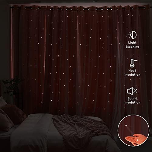 Cortinas de estrela de Weltop para crianças Blackout Blackout Princesa Draxas estreladas Janelas cobrindo com pura sobreposição de tampa para adolescentes para adolescentes, berçário de quarto de bebê, coral, 52 W por 95 L, 2 pacote