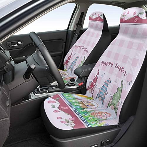 Youngkids Easter Gnome Colored Eggs Prind Car Seat Covers de 2 peças Conjunto de peças de carro frontal universal Cushion para SUV/carros/caminhões, Flores de primavera