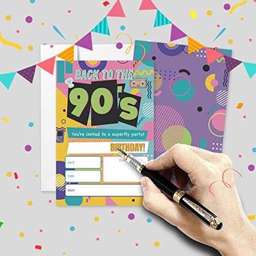 Aehie 20 sets Convites de festa de aniversário dos anos 90 com envelopes, de volta ao tema dos anos 90, convite de festa impressa