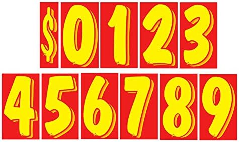 VERSA-TAGS 7,5 Decalques de número de vinil vermelho/amarelo 11 dúzias de preços de pára-brisa conjunto e 1 pacote de